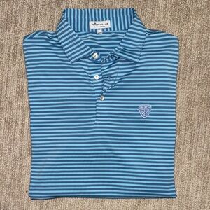 Peter Millar Mens Large Summer Comfort Blue Striped Golf Polo Shirt Polyester
